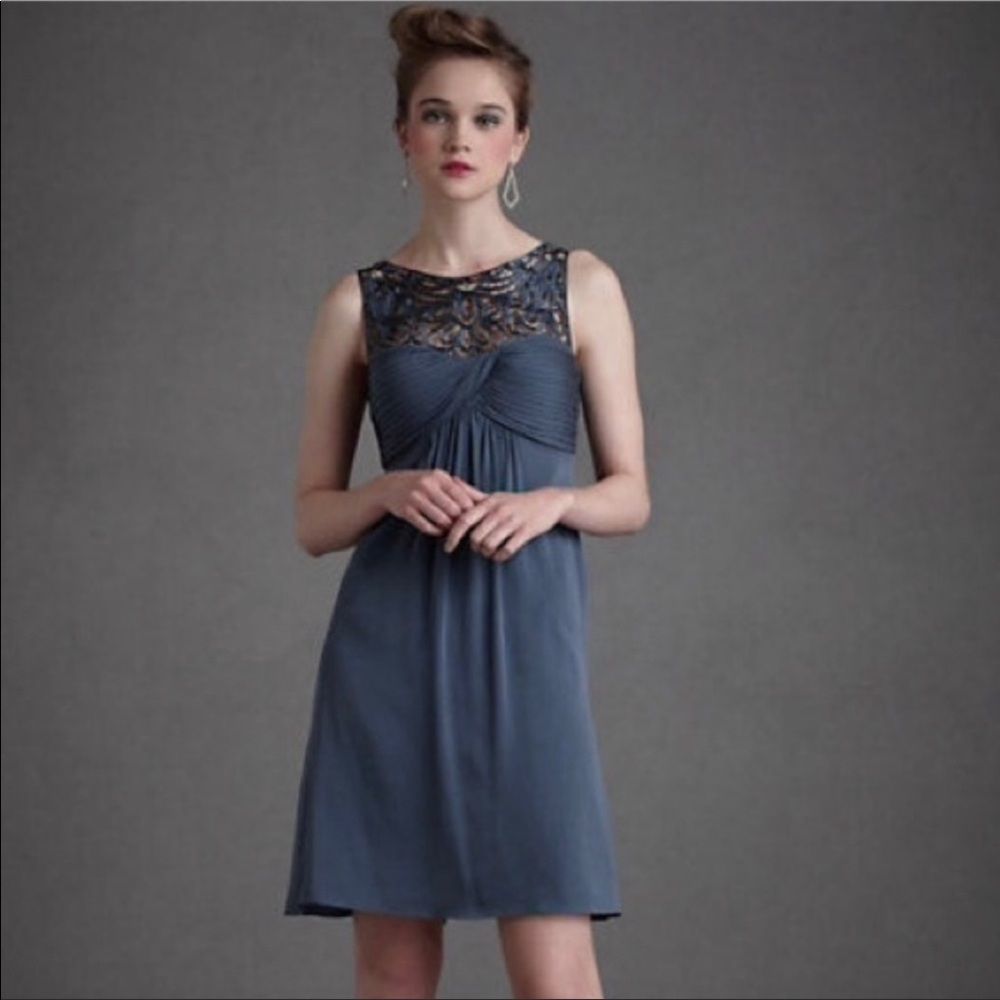 Quillaree Silk Dress Anthropologie BHLDN Tracey Sapphire Size 4 Blue